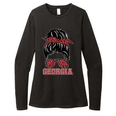 Stylish Messy Bun Woman Georgia College Football Sports Fan Womens CVC Long Sleeve Shirt