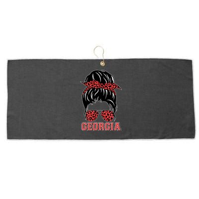 Stylish Messy Bun Woman Georgia College Football Sports Fan Large Microfiber Waffle Golf Towel