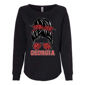 Stylish Messy Bun Woman Georgia College Football Sports Fan Womens California Wash Sweatshirt