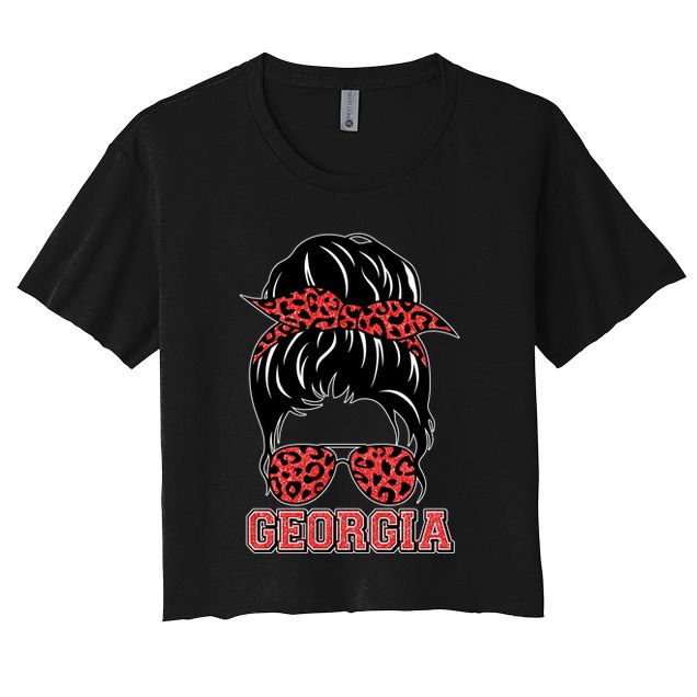 Stylish Messy Bun Woman Georgia College Football Sports Fan Crop Top