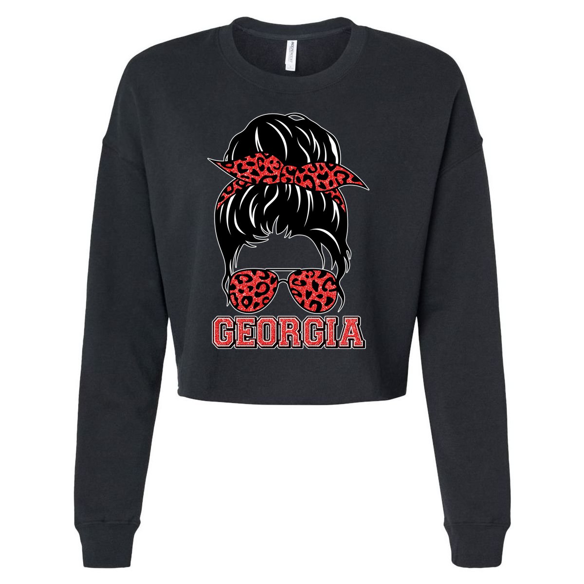 Stylish Messy Bun Woman Georgia College Football Sports Fan Cropped Pullover Crew