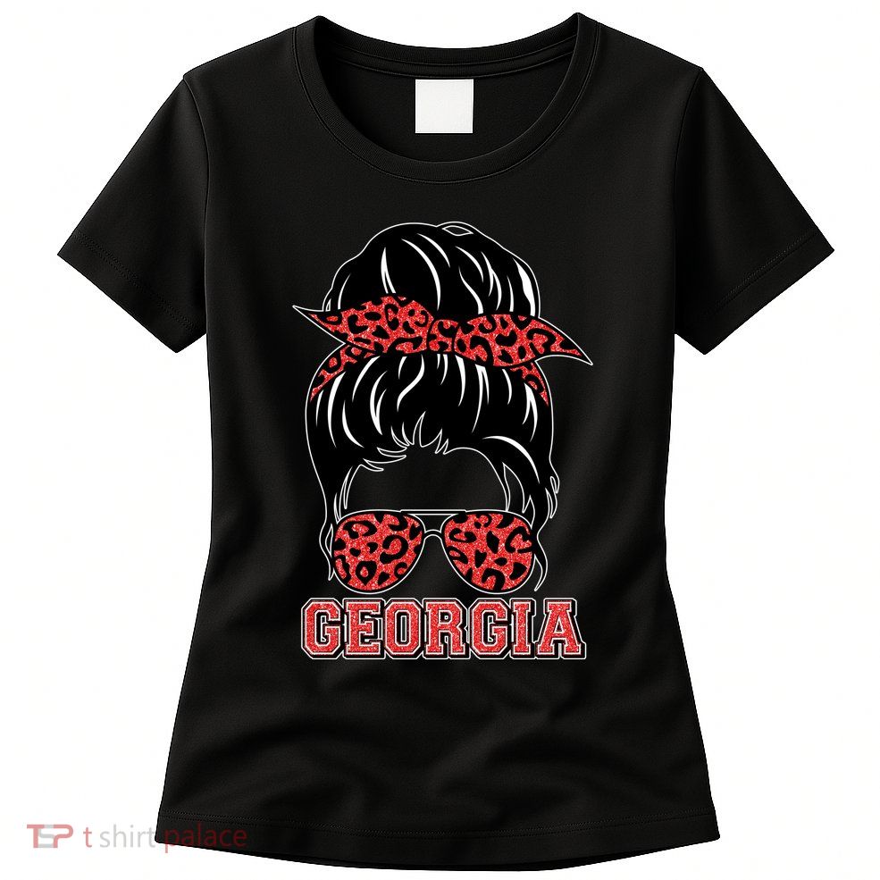 Stylish Messy Bun Woman Georgia College Football Sports Fan Women's T-Shirt
