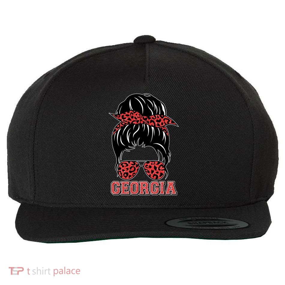 Stylish Messy Bun Woman Georgia College Football Sports Fan Wool Snapback Cap
