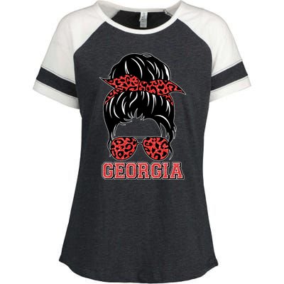 Stylish Messy Bun Woman Georgia College Football Sports Fan Enza Ladies Jersey Colorblock Tee