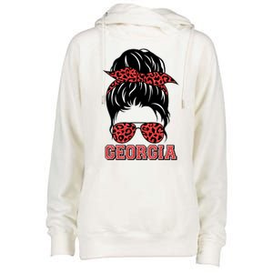 Stylish Messy Bun Woman Georgia College Football Sports Fan Womens Funnel Neck Pullover Hood