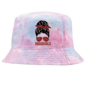 Stylish Messy Bun Woman Georgia College Football Sports Fan Tie-Dyed Bucket Hat