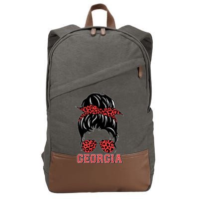 Stylish Messy Bun Woman Georgia College Football Sports Fan Cotton Canvas Backpack