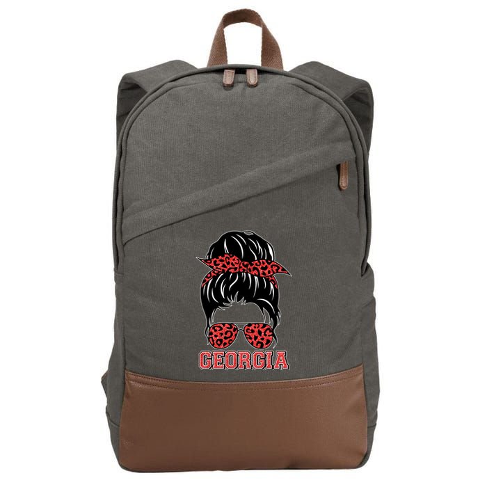 Stylish Messy Bun Woman Georgia College Football Sports Fan Cotton Canvas Backpack