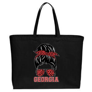 Stylish Messy Bun Woman Georgia College Football Sports Fan Cotton Canvas Jumbo Tote