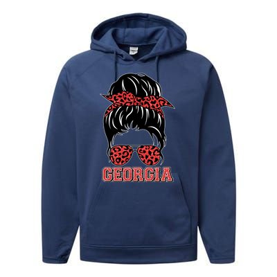 Stylish Messy Bun Woman Georgia College Football Sports Fan Performance Fleece Hoodie