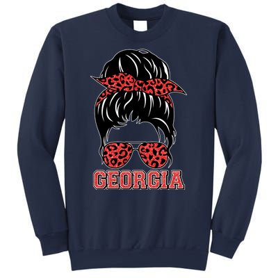 Stylish Messy Bun Woman Georgia College Football Sports Fan Sweatshirt