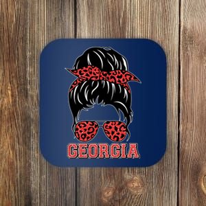 Stylish Messy Bun Woman Georgia College Football Sports Fan Coaster