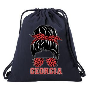 Stylish Messy Bun Woman Georgia College Football Sports Fan Drawstring Bag