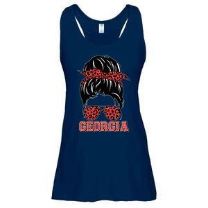 Stylish Messy Bun Woman Georgia College Football Sports Fan Ladies Essential Flowy Tank