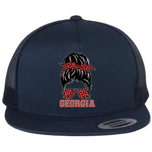 Stylish Messy Bun Woman Georgia College Football Sports Fan Flat Bill Trucker Hat