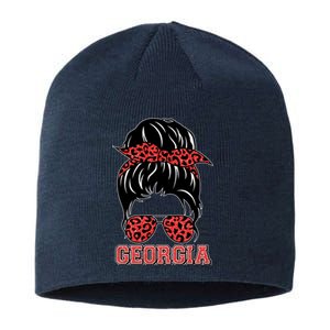 Stylish Messy Bun Woman Georgia College Football Sports Fan Sustainable Beanie