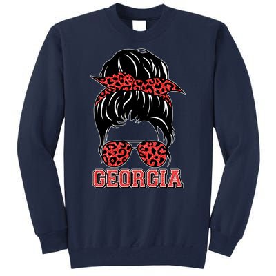 Stylish Messy Bun Woman Georgia College Football Sports Fan Tall Sweatshirt