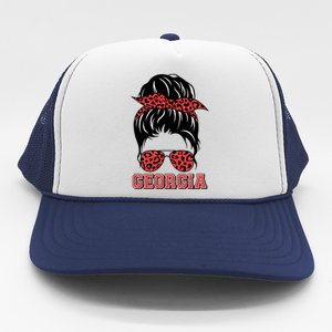 Stylish Messy Bun Woman Georgia College Football Sports Fan Trucker Hat