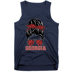 Stylish Messy Bun Woman Georgia College Football Sports Fan Tank Top