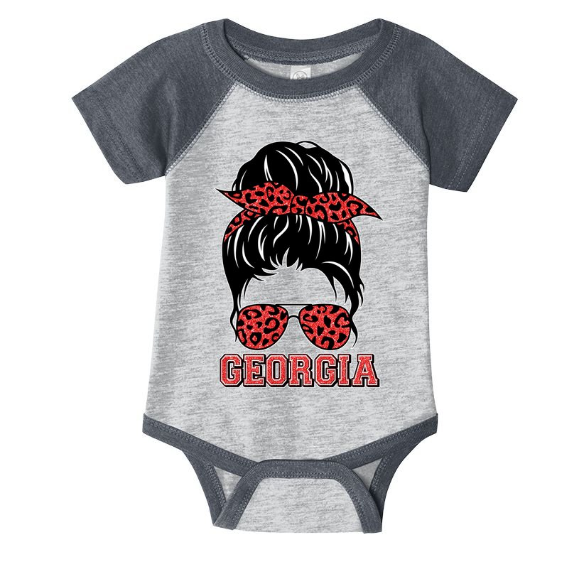 Stylish Messy Bun Woman Georgia College Football Sports Fan Infant Baby Jersey Bodysuit