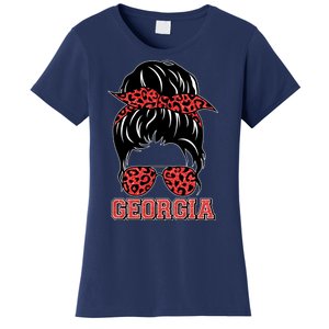 Stylish Messy Bun Woman Georgia College Football Sports Fan Women's T-Shirt