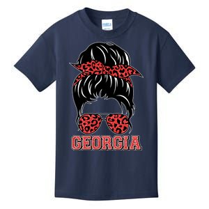 Stylish Messy Bun Woman Georgia College Football Sports Fan Kids T-Shirt