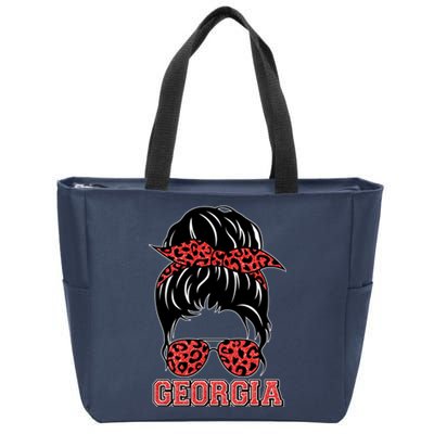 Stylish Messy Bun Woman Georgia College Football Sports Fan Zip Tote Bag