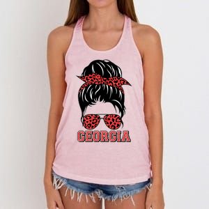 Stylish Messy Bun Woman Georgia College Football Sports Fan Women's Knotted Racerback Tank