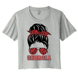 Stylish Messy Bun Woman Georgia College Football Sports Fan Women's Crop Top Tee