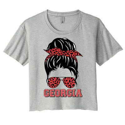 Stylish Messy Bun Woman Georgia College Football Sports Fan Women's Crop Top Tee