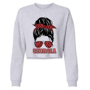 Stylish Messy Bun Woman Georgia College Football Sports Fan Cropped Pullover Crew