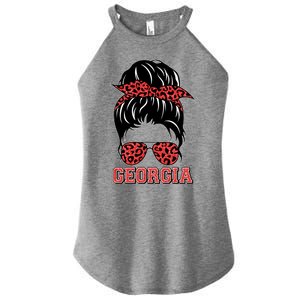 Stylish Messy Bun Woman Georgia College Football Sports Fan Women's Perfect Tri Rocker Tank