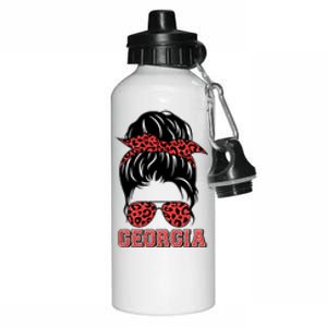 Stylish Messy Bun Woman Georgia College Football Sports Fan Aluminum Water Bottle