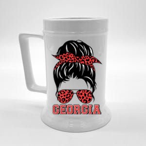 Stylish Messy Bun Woman Georgia College Football Sports Fan Beer Stein