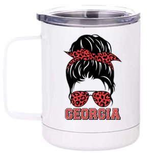 Stylish Messy Bun Woman Georgia College Football Sports Fan 12 oz Stainless Steel Tumbler Cup