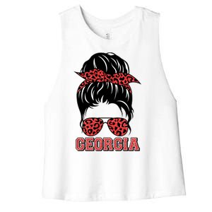 Stylish Messy Bun Woman Georgia College Football Sports Fan Women's Racerback Cropped Tank