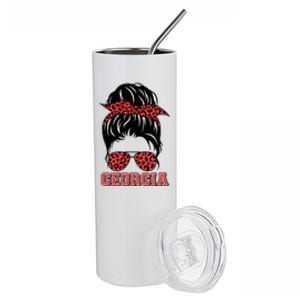 Stylish Messy Bun Woman Georgia College Football Sports Fan Stainless Steel Tumbler