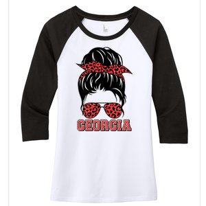 Stylish Messy Bun Woman Georgia College Football Sports Fan Women's Tri-Blend 3/4-Sleeve Raglan Shirt