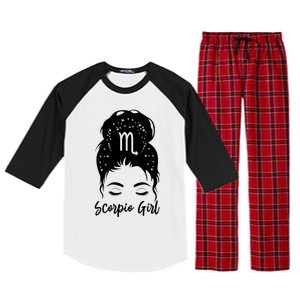 Scorpio Messy Bun Zodiac Symbol Birthday Costume Cool Gift Raglan Sleeve Pajama Set