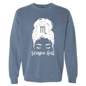 Scorpio Messy Bun Zodiac Symbol Birthday Costume Cool Gift Garment-Dyed Sweatshirt