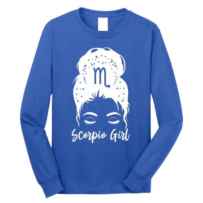 Scorpio Messy Bun Zodiac Symbol Birthday Costume Cool Gift Long Sleeve Shirt