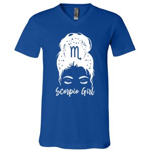 Scorpio Messy Bun Zodiac Symbol Birthday Costume Cool Gift V-Neck T-Shirt