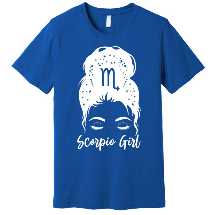 Scorpio Messy Bun Zodiac Symbol Birthday Costume Cool Gift Premium T-Shirt