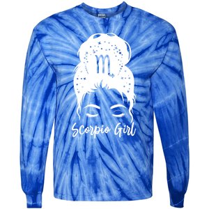 Scorpio Messy Bun Zodiac Symbol Birthday Costume Cool Gift Tie-Dye Long Sleeve Shirt