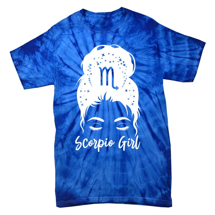 Scorpio Messy Bun Zodiac Symbol Birthday Costume Cool Gift Tie-Dye T-Shirt