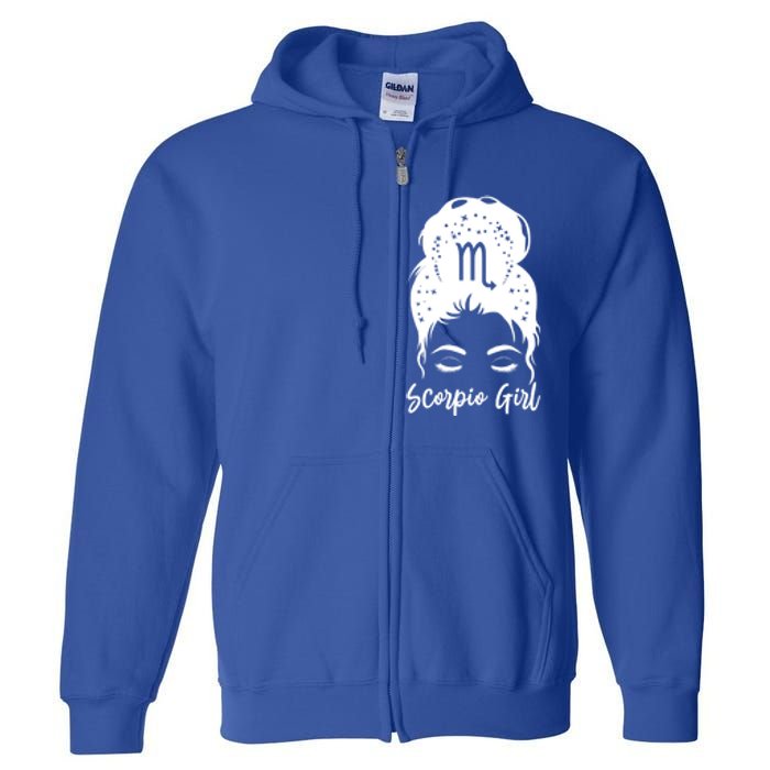 Scorpio Messy Bun Zodiac Symbol Birthday Costume Cool Gift Full Zip Hoodie