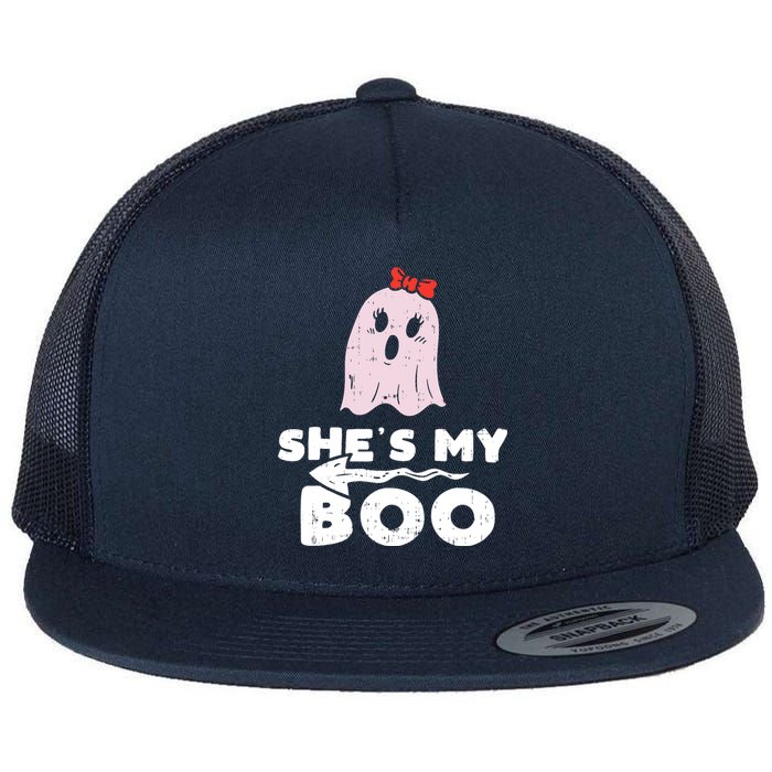 Shes My Boo Cute Matching Couple Halloween Costume Boyfriend Flat Bill Trucker Hat