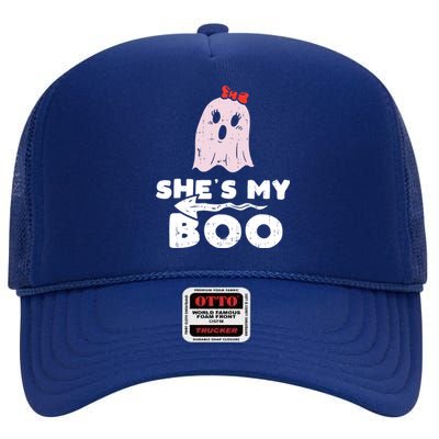 Shes My Boo Cute Matching Couple Halloween Costume Boyfriend High Crown Mesh Back Trucker Hat