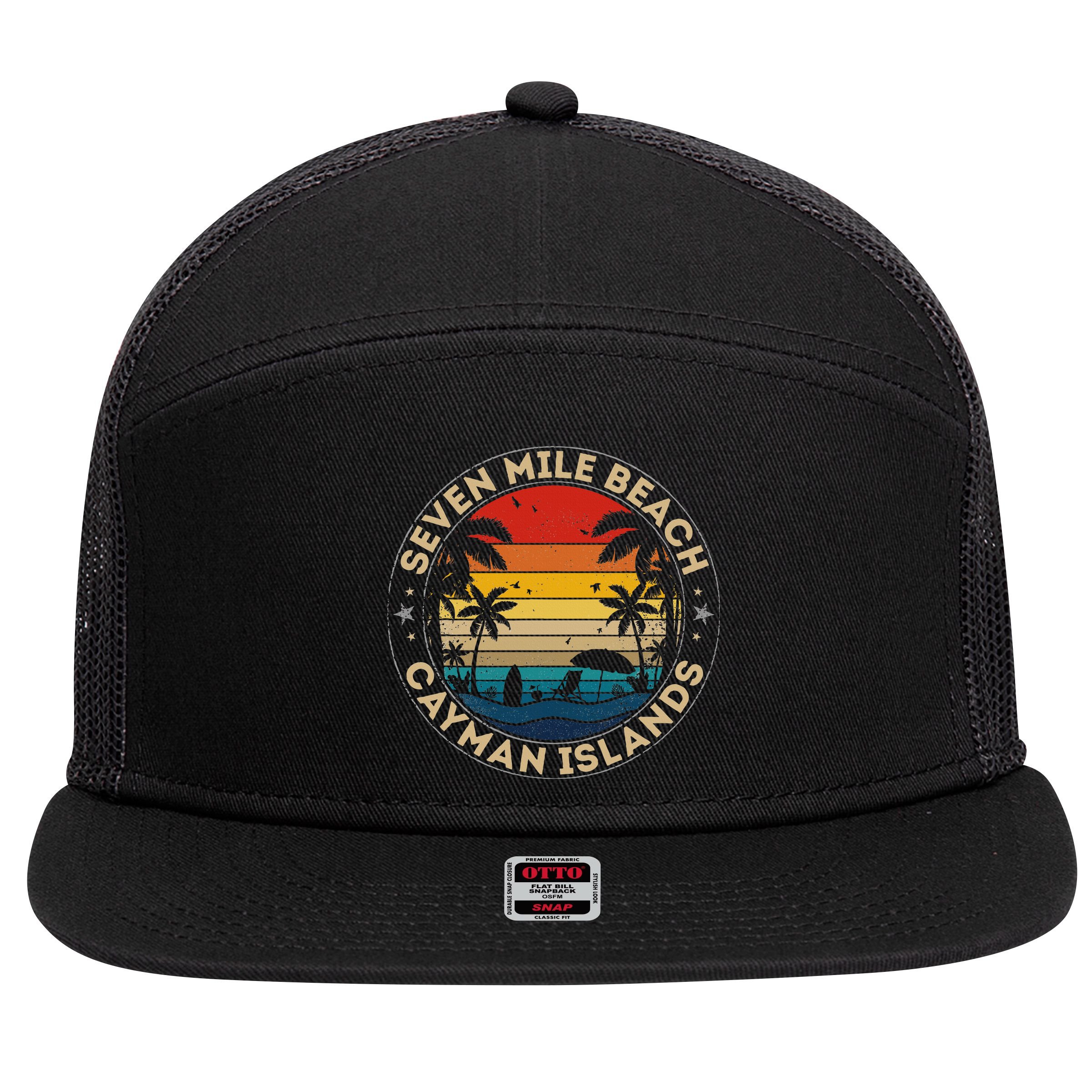 Seven Mile Beach Souvenir Cayman Islands Reminder 7 Panel Mesh Trucker Snapback Hat