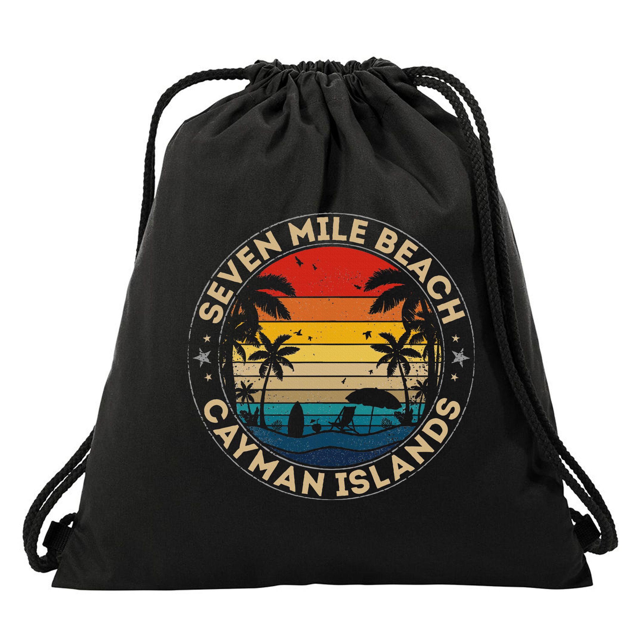Seven Mile Beach Souvenir Cayman Islands Reminder Drawstring Bag